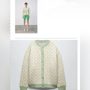Zara Pastel Floral Cardigan with Green Trim